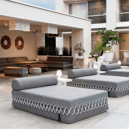 Pouf design extérieur gris – Effet corset – Valiente Lounge Line