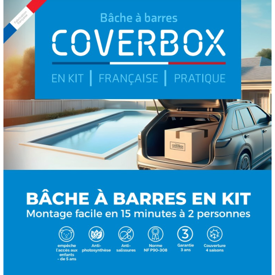 Bâche à barres piscine Coverbox - Sécurité enfant, installation facile