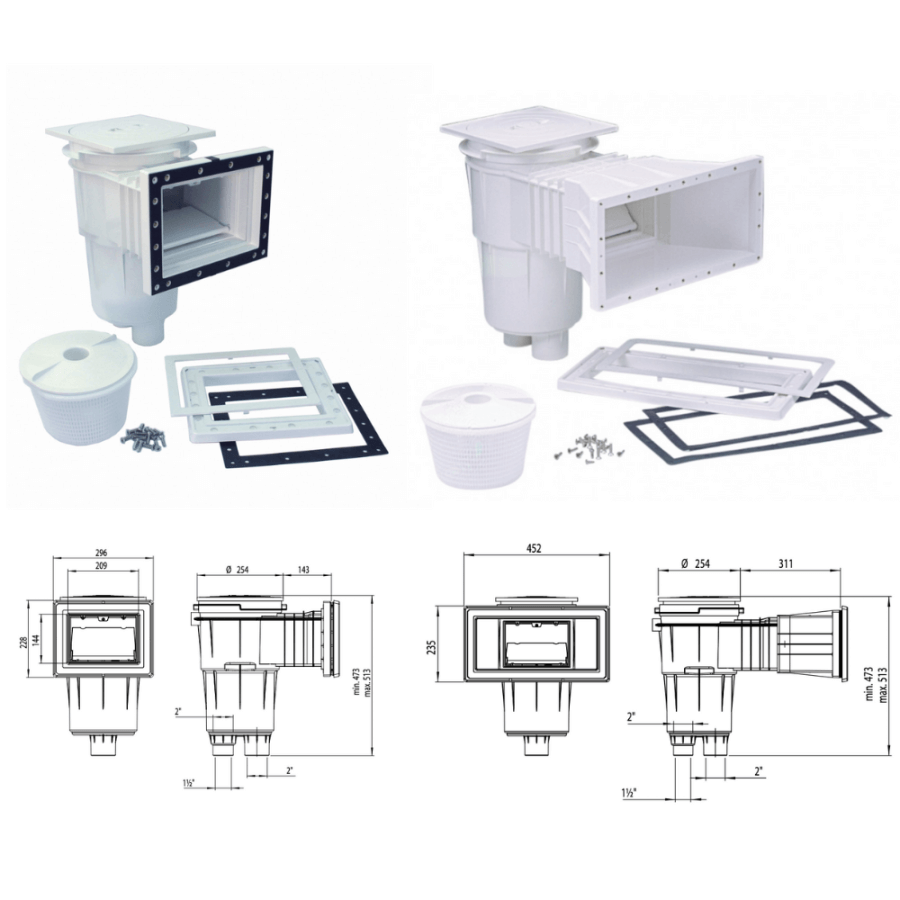 Skimmer 17,5L petite meurtrière pour piscine Liner ASTRAL PRESTIGE avec ou sans rallonge kit complet