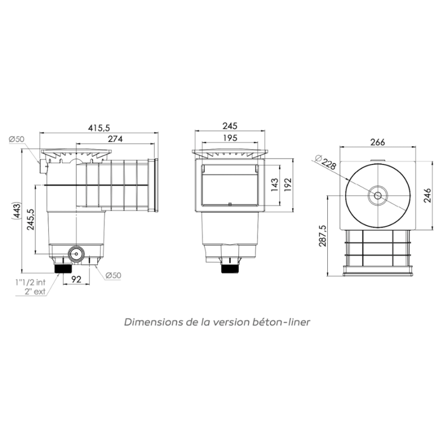 Skimmer WELTICO Design A200 pour piscine dimensions