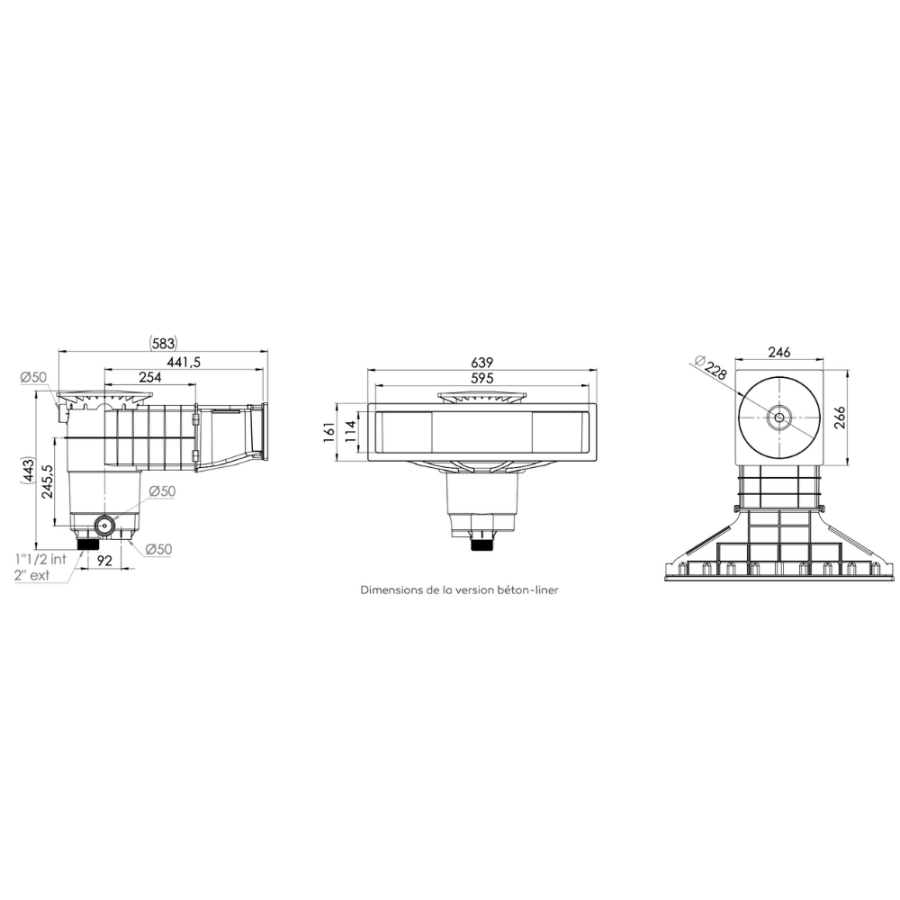 Skimmer WELTICO design A600 pour piscine schéma dimensions
