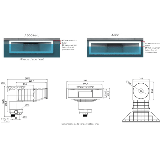 Skimmer Weltico NHL 500 pour piscine dimensions