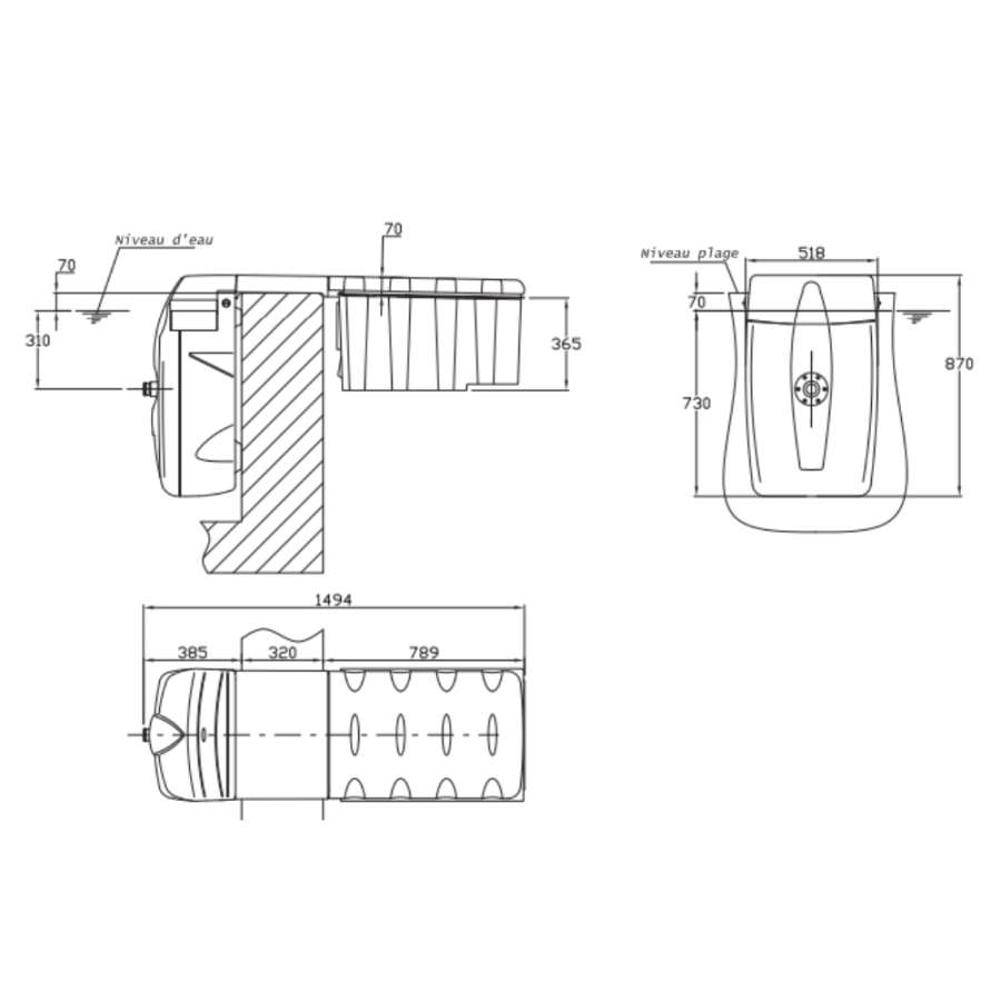 Bloc de filtration évolutif MX18 pour piscine jusqu'à 80m3 FILTRINOV dimensions