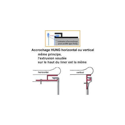 Profilé Hung Aluminium horizontal - Barre de 2 m - Construction piscine