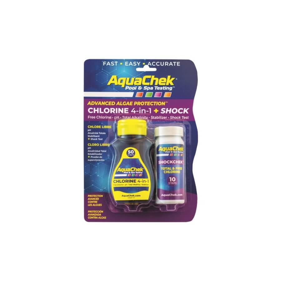 Photo d'une Boîte de 50 bandelettes de test Aquachek Chlorine 4-in-1 + Shock Photo d'une Boîte de 50 bandelettes de test Aquachek Chlorine 4-in-1 + Shock
