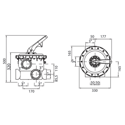 Vanne 6 voies 3'' Astralpool - Magnum pour filtre de piscine
