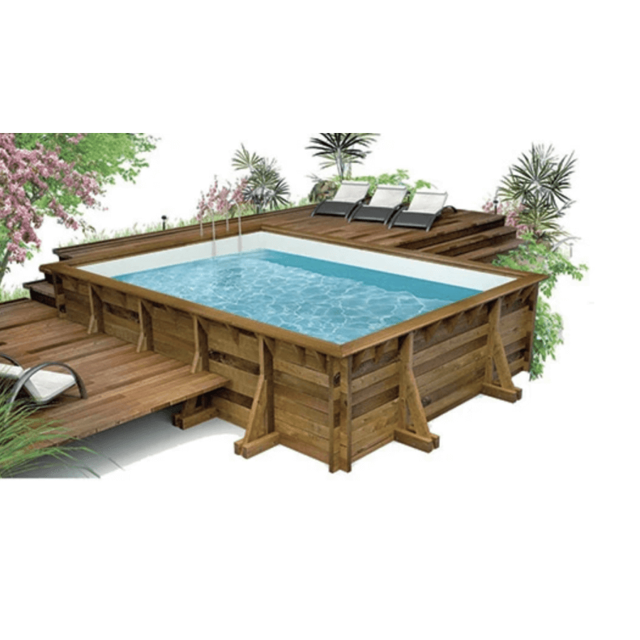 photo d'un Kit piscine en bois hors sol prête à plonger - 8 x 4 photo d'un Kit piscine en bois hors sol prête à plonger - 8 x 4